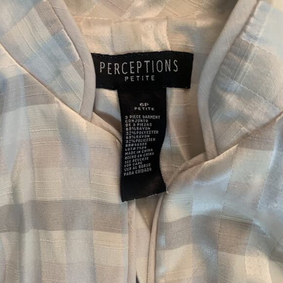 PERCEPTIONS WOMEN'S IVORY PLAID OPEN FRONT 3/4 SLEEVE BLAZER SIZE 6P (PETITE) - Picture 2 of 4